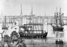 Uno de los primeros modelos del barco de John Fitch en el río Delaware. 