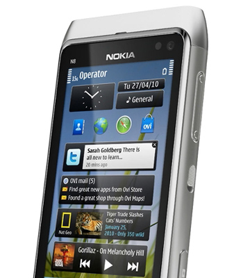 El smartphone Nokia N8,único celular que posee una cámara de 12 megapixeles.